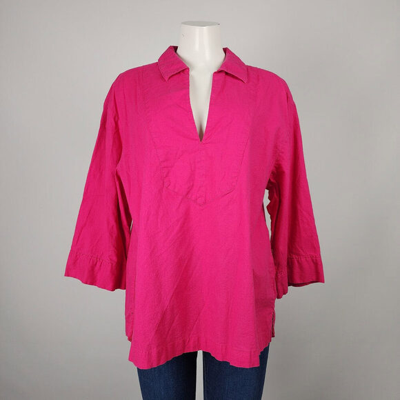 H&M Pink V Neck Collared Blouse Size M/L - Picture 1 of 8